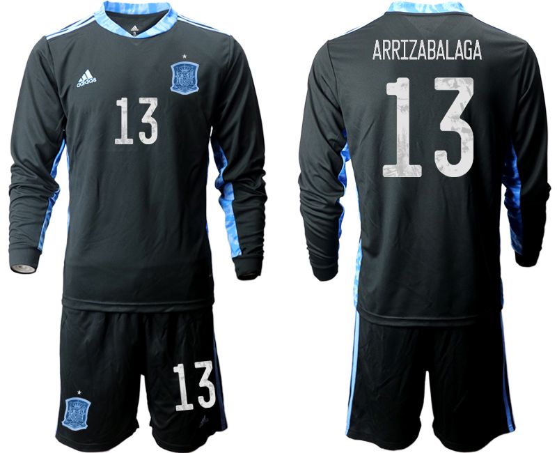 Men 2021 World Cup National Spain black long sleeve goalkeeper #13 Soccer Jerseys->spain jersey->Soccer Country Jersey